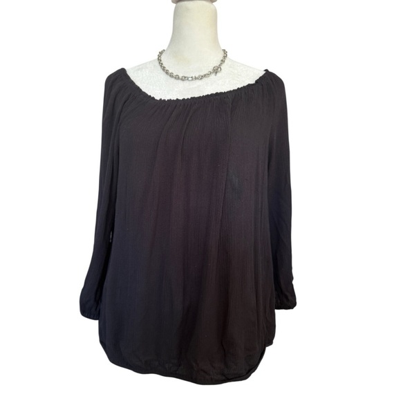 Sanctuary Black Boho Peasant Off-Shoulder Top Large - Picture 1 of 4